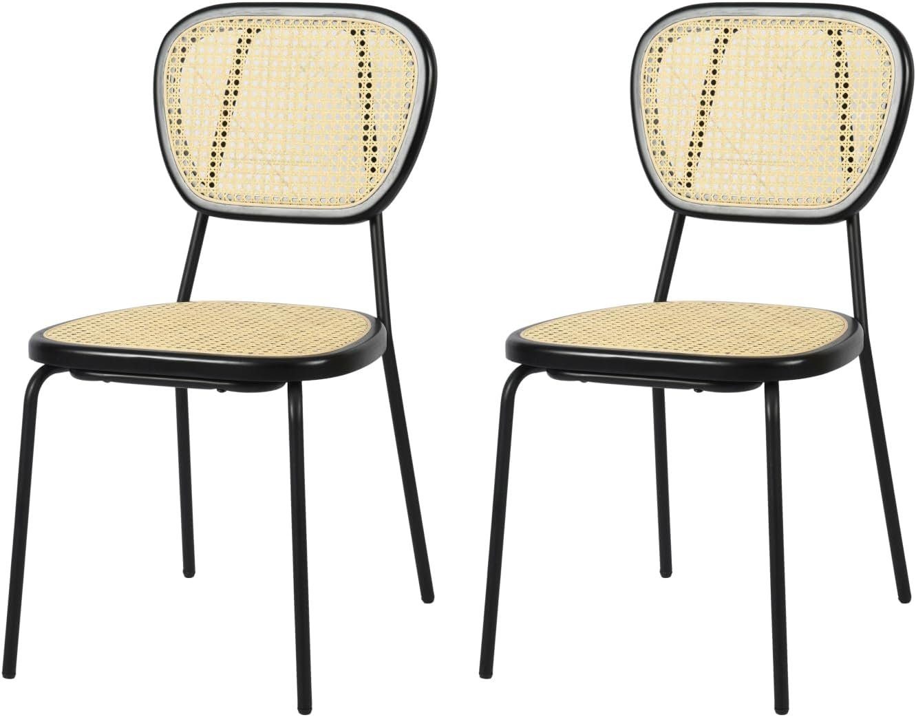 Lollanda Esszimmerstuhl 2er-Set Esszimmerstühle mit Rückenlehne aus  massivem Gummi (2 St), Sitzfläche aus Rattan, Beine aus Metall