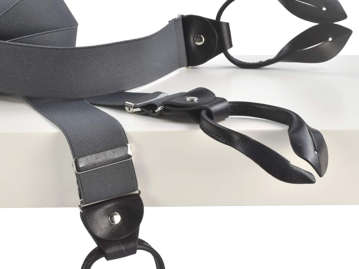 LLOYD Men’s Belts Hosenträger Casuals Holländer, grau, schwarze Bandbreite, 35mm Lederparts mit Hosenclips