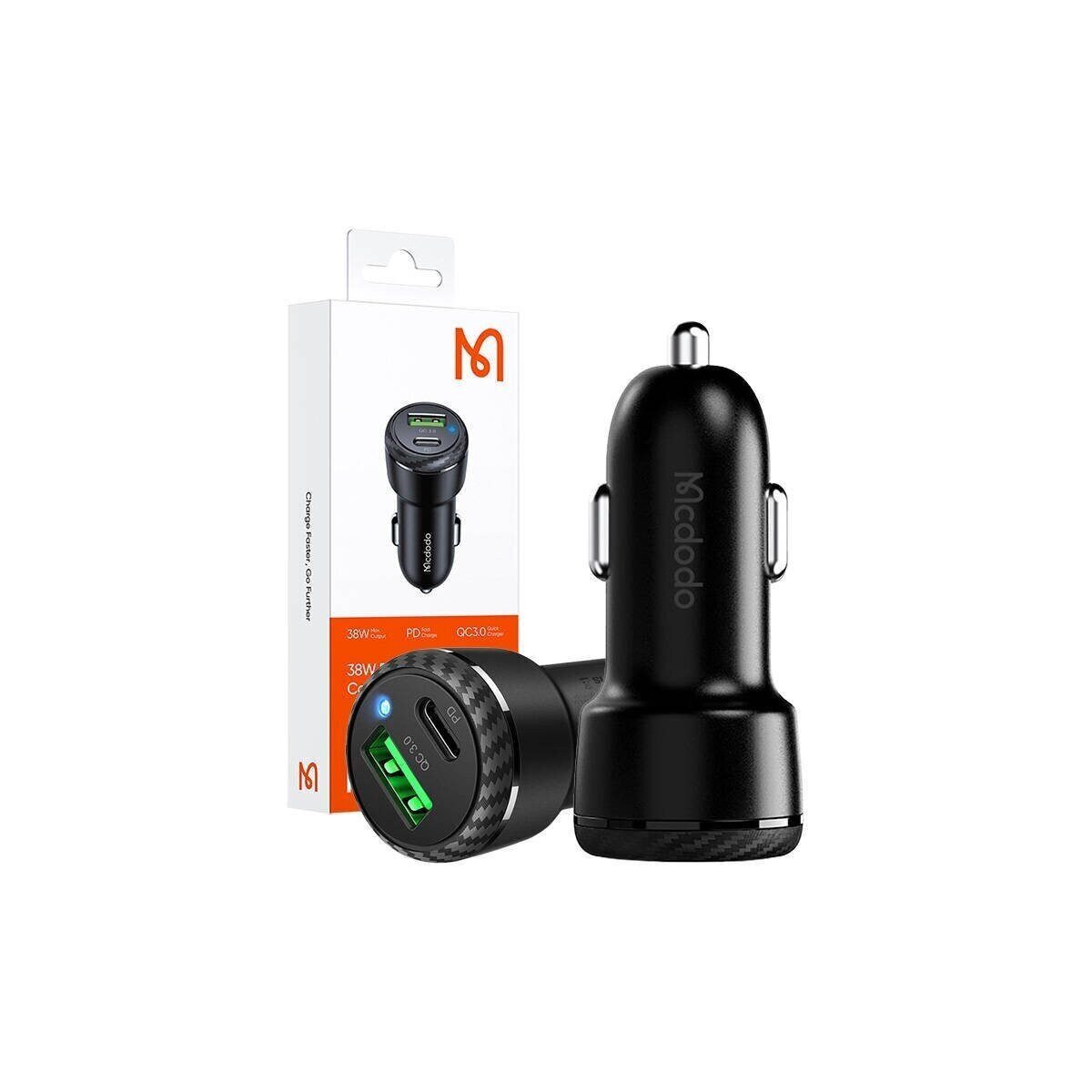 mcdodo Mcdodo Schnell Kfz-Ladegerät, USB + USB-C 38W schwarz Smartphone-Kabel