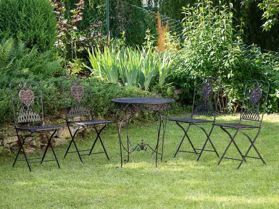 Bistromöbel Eisen und Aubaho Tisch Sitzgruppe Gartentisch 4 Stühle Gartenmöbe Antik-Stil