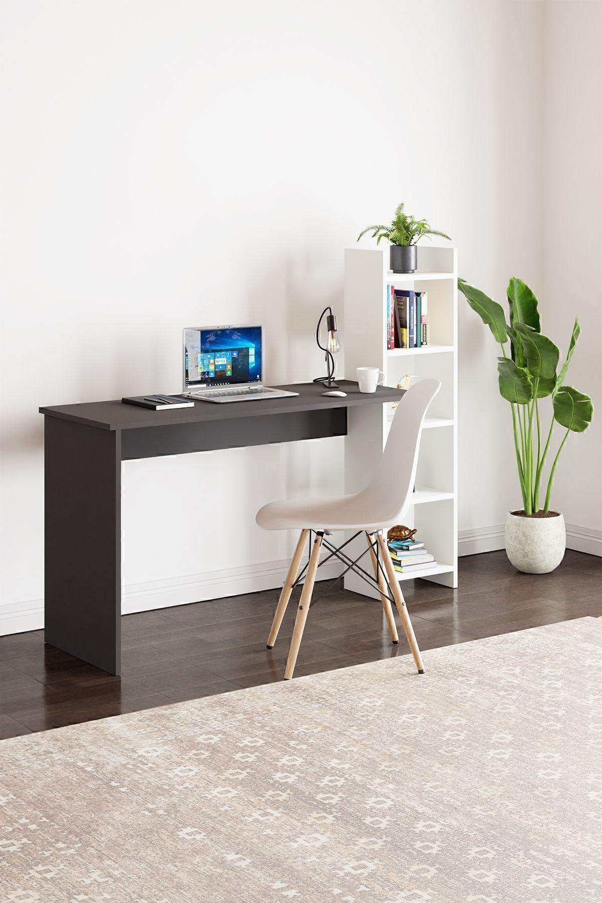 en.casa Schreibtisch, Schreibtisch mit Regal 45 x 30 cm Spanplatte Weiß 89866654