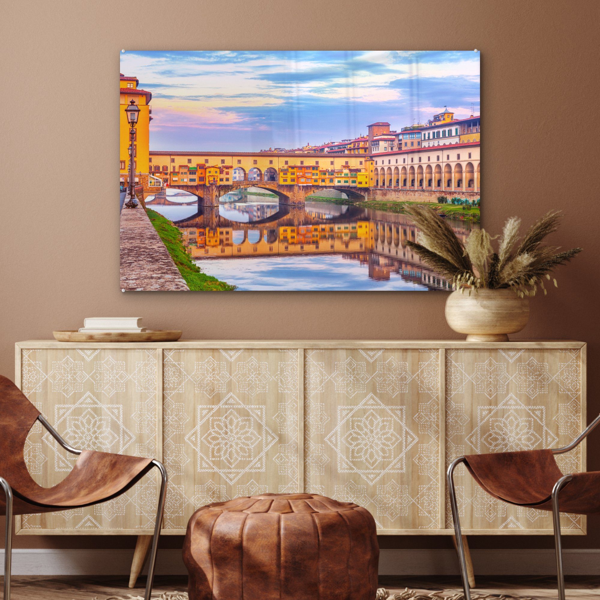 MuchoWow Acrylglasbild Buntes Bild & Wohnzimmer der Ponte Vecchio (1 Italien., Acrylglasbilder Schlafzimmer St), in
