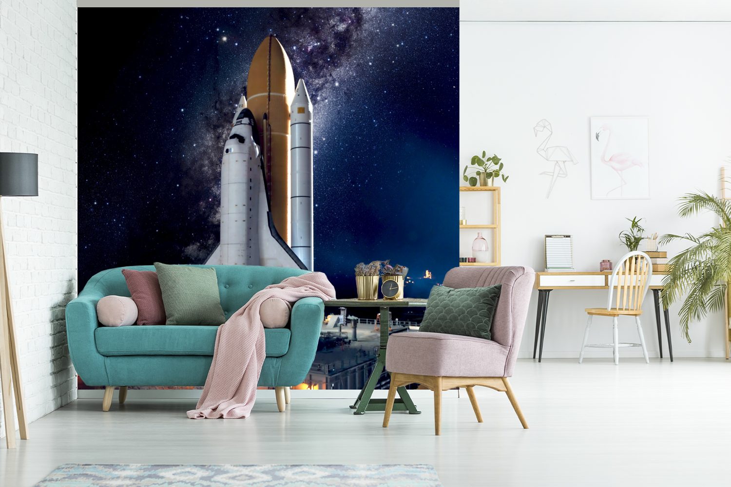 Weltraum, - Wandtapete Wohnzimmer St), Vinyl MuchoWow (5 Tapete Rakete Sternenhimmel Matt, bedruckt, oder Fototapete - Schlafzimmer, für