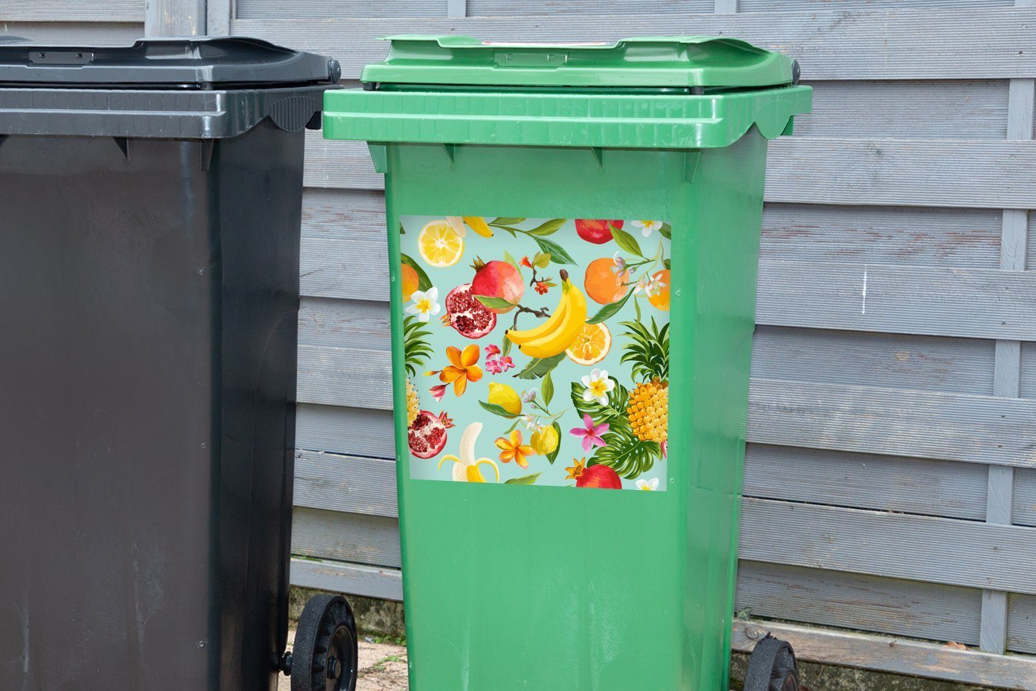 MuchoWow Wandsticker Obst - St), Mülleimer-aufkleber, Tropisch (1 Mülltonne, Abfalbehälter Grün Container, - Sticker