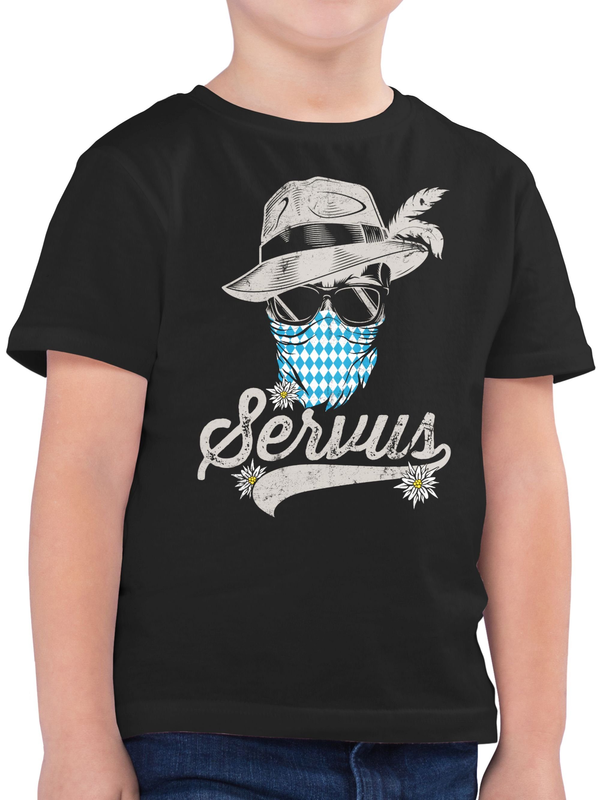 Shirtracer T-Shirt Servus Totenkopf Bayern Edelweiß Trachten Bayrisch Tirol Bavaria (1-tlg) Mode für Oktoberfest Kinder Outfit