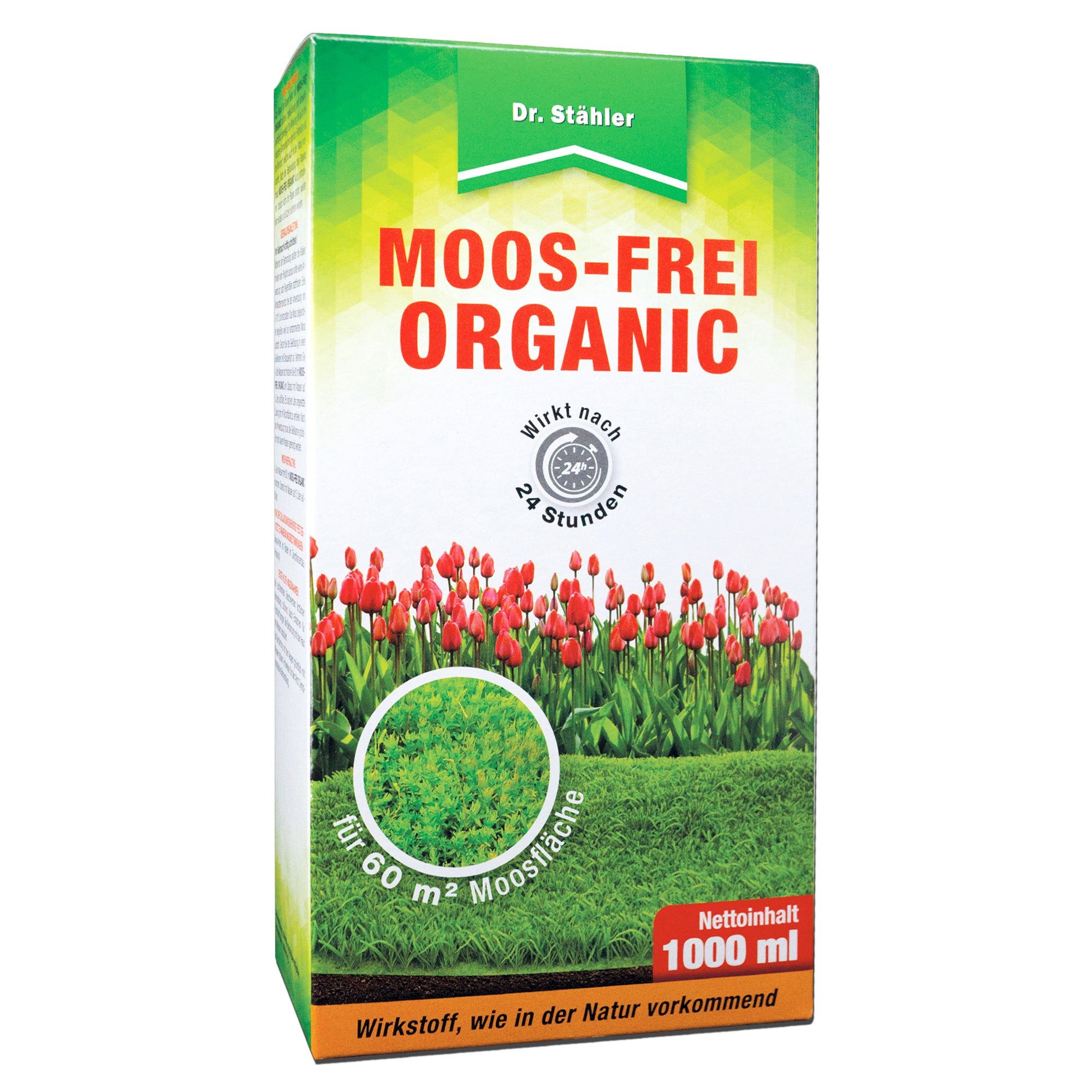 Dr. Stähler Unkrautbekämpfungsmittel Moos-Frei Organic: Hochwirksamer Moosentferner, 1000 ml, 1 x 1000 ml Moos-Frei Bio Schnell wirksam & ohne Rostflecken, Moos-Frei Organic – Bio-Moosentferner für Rasen, Wege & Steine