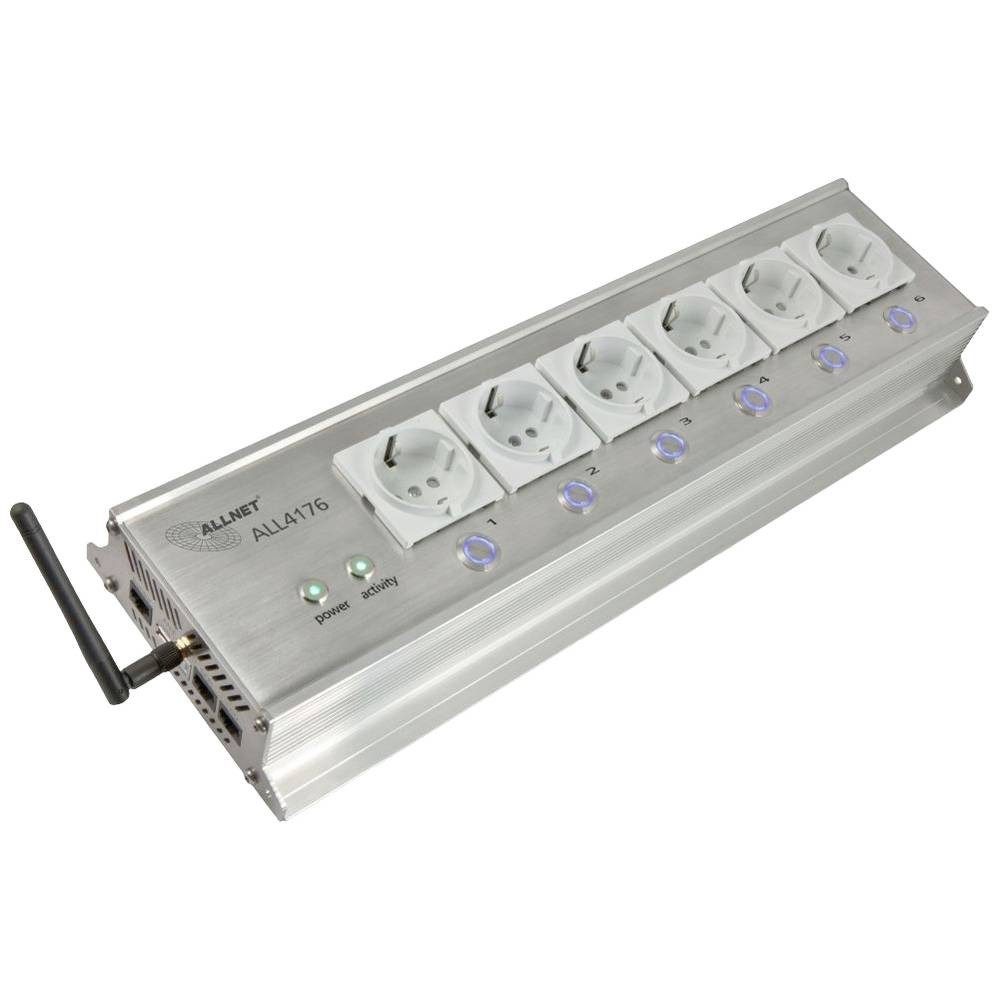 Allnet Schaltsteckdosenleiste 6-fach für IP Gebäude Automation 221638 Steckdosenleiste, einzeln schaltbar, mit Licht, mit Schalter, mit USB, per Browser steue