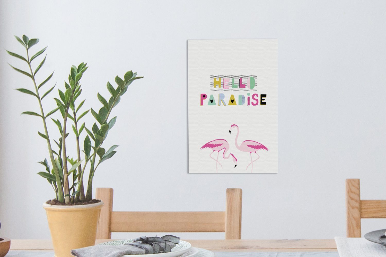 OneMillionCanvasses® Leinwandbild Flamingo - Paradies bespannt St), Leinwandbild Gemälde, Sommer, - cm 20x30 (1 fertig Zackenaufhänger, inkl