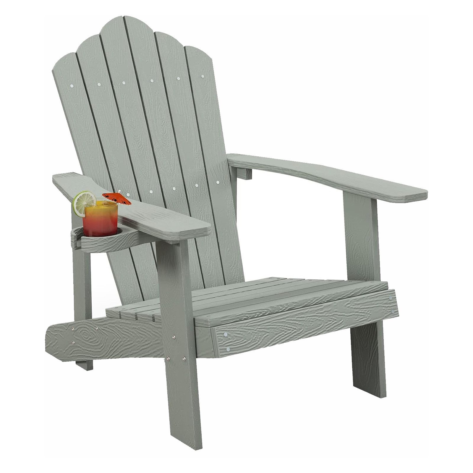 KOMFOTTEU Gartenstuhl Adirondack Stuhl mit Getränkehalter, 150 kg Tragfähigkeit