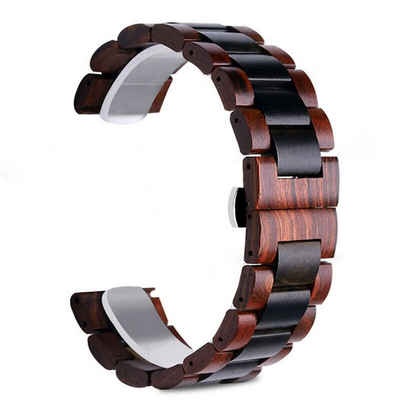 Wigento Smartwatch-Armband Für Universal 20mm Style Holz Rot / Schwarz Ersatz Armband Smart Band