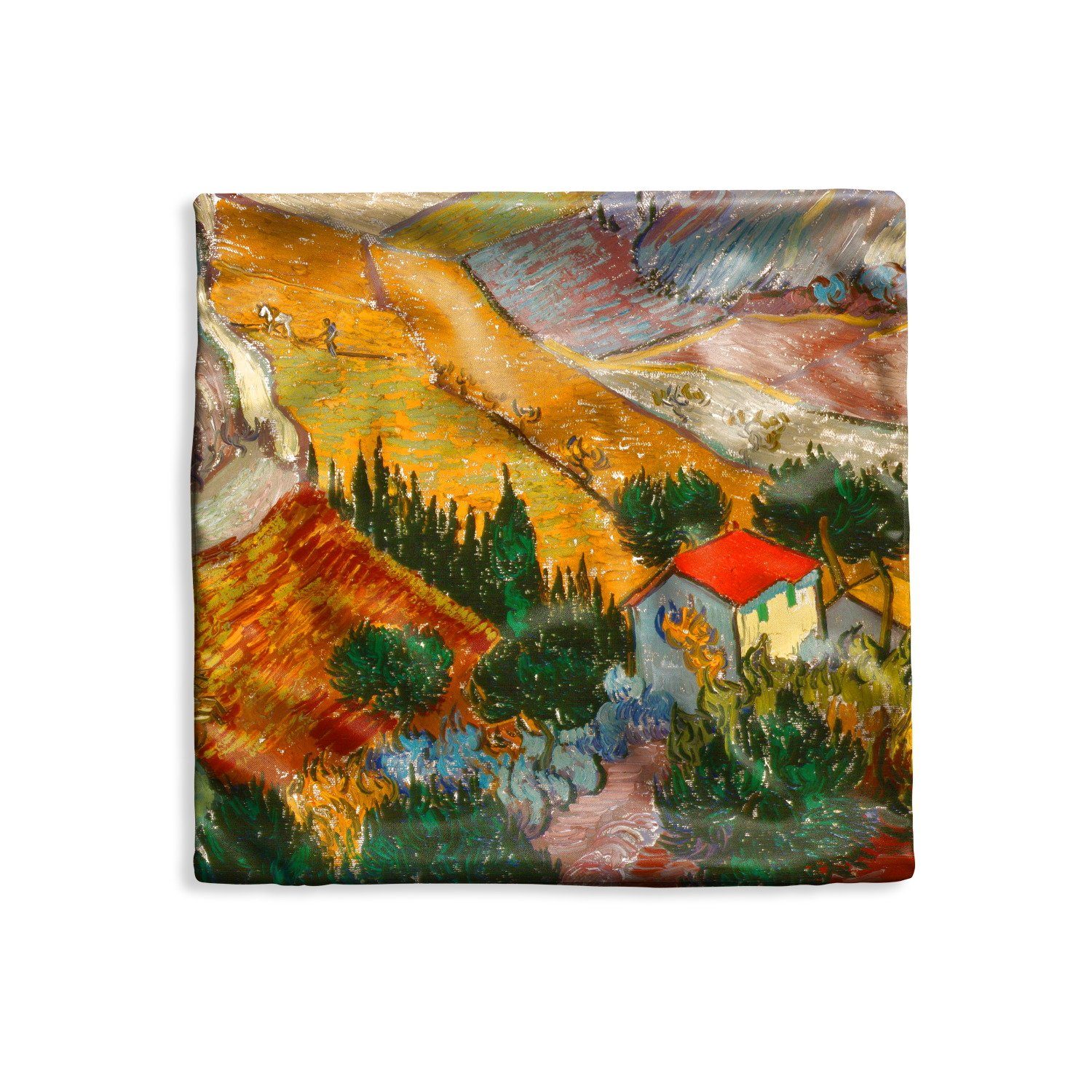 MuchoWow Dekokissen Landschaft mit einem Haus und einem Ackerbauern - Vincent van Gogh, Kissenbezüge, Kissenhülle, Deko Kissenbezug, Kissen, 40x40 cm