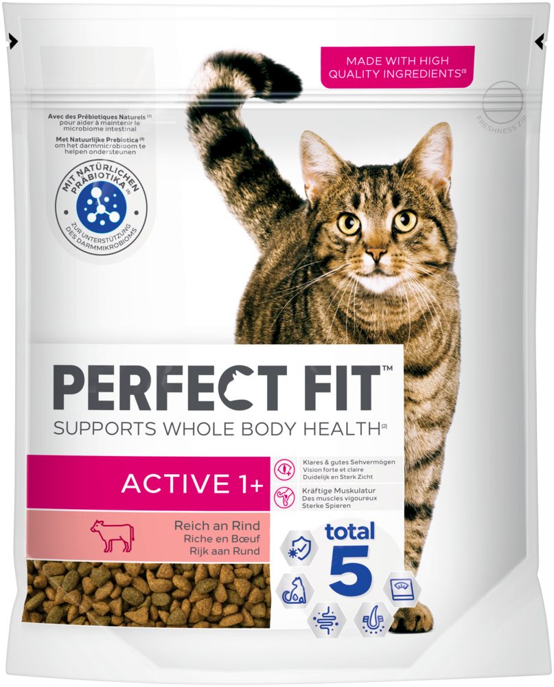 Perfect Fit PERFECT FIT™ Katze Beutel Active 1+ mit Rind 750g, Trockenfutter für: Katze