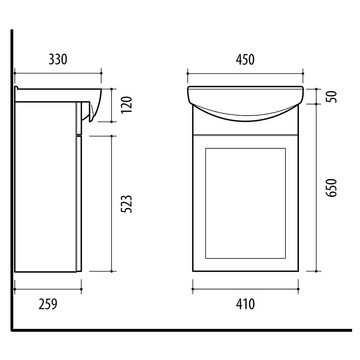 Planetmöbel Badmöbel-Set Waschtischunterschrank mit Spiegelschrank Matt 45cm, (Komplett-Set, 3-St)