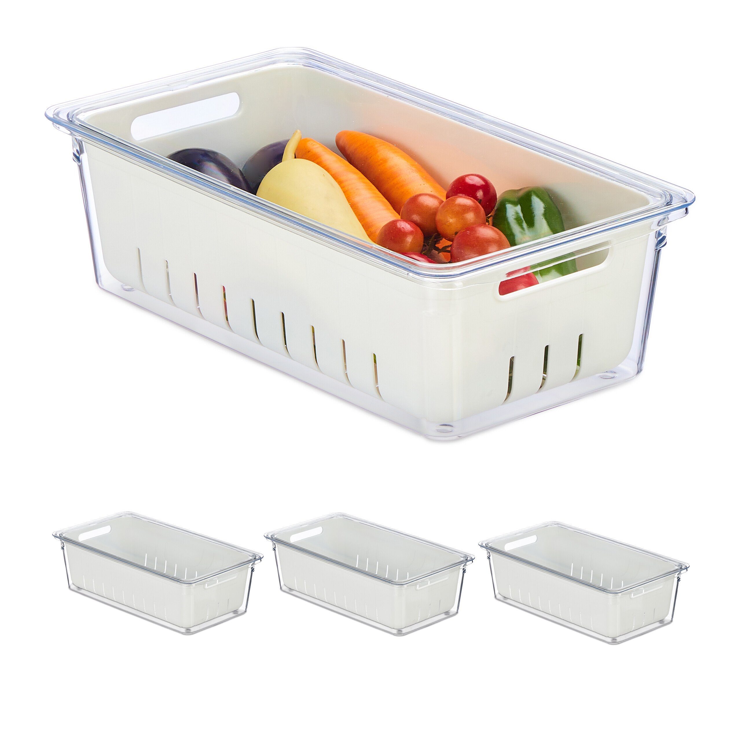 relaxdays Frischhaltedose Kühlschrank Organizer 4er Set, Kunststoff | Frischhaltedosen