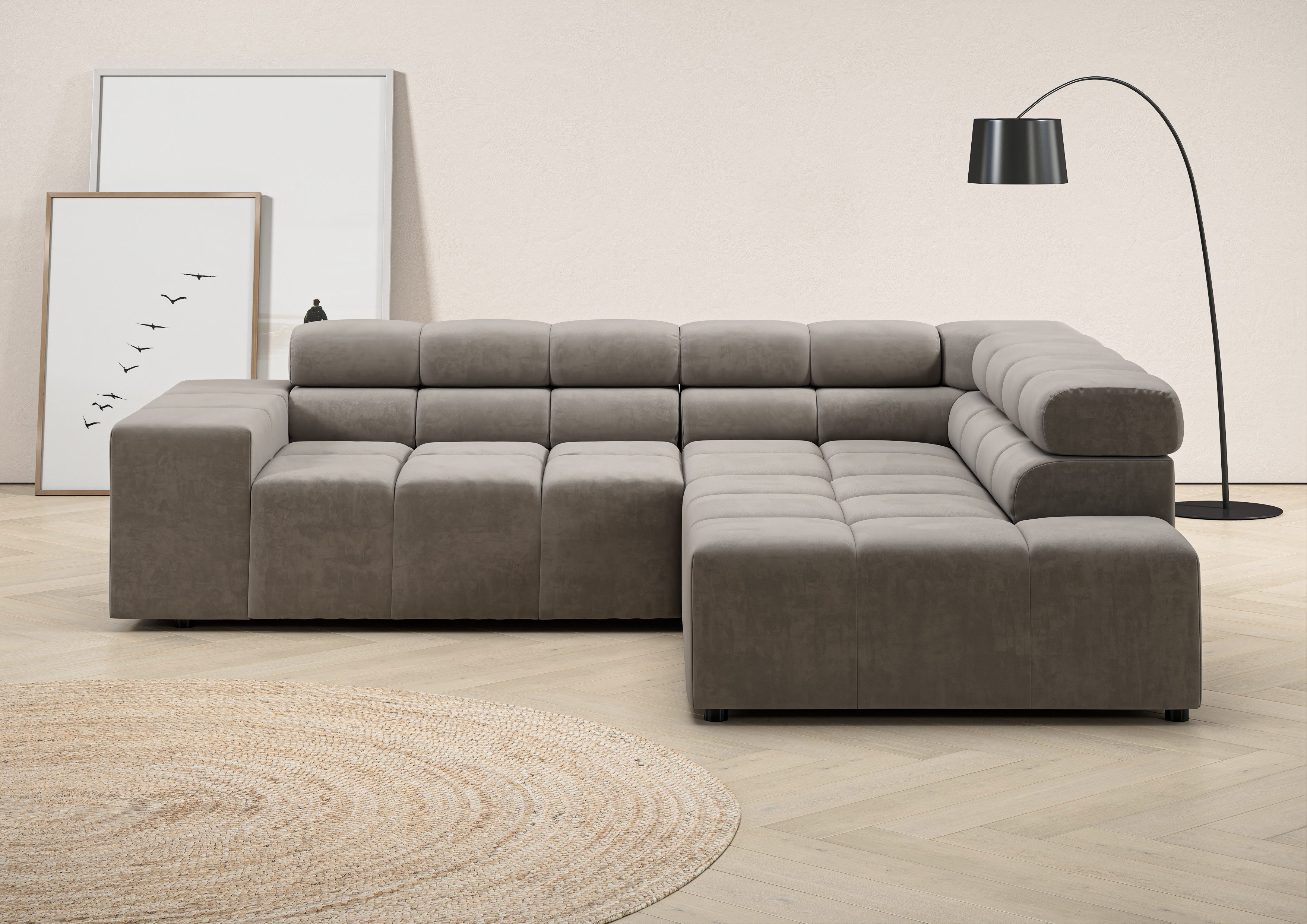 Home affaire Ecksofa Ancona, incl. Kopfteilverstellung + 3 Zierkissen, L-Form, Breite 249cm, wahlweise motorische Sitztiefenverstellung, B/T(H: 249/215/70 cm