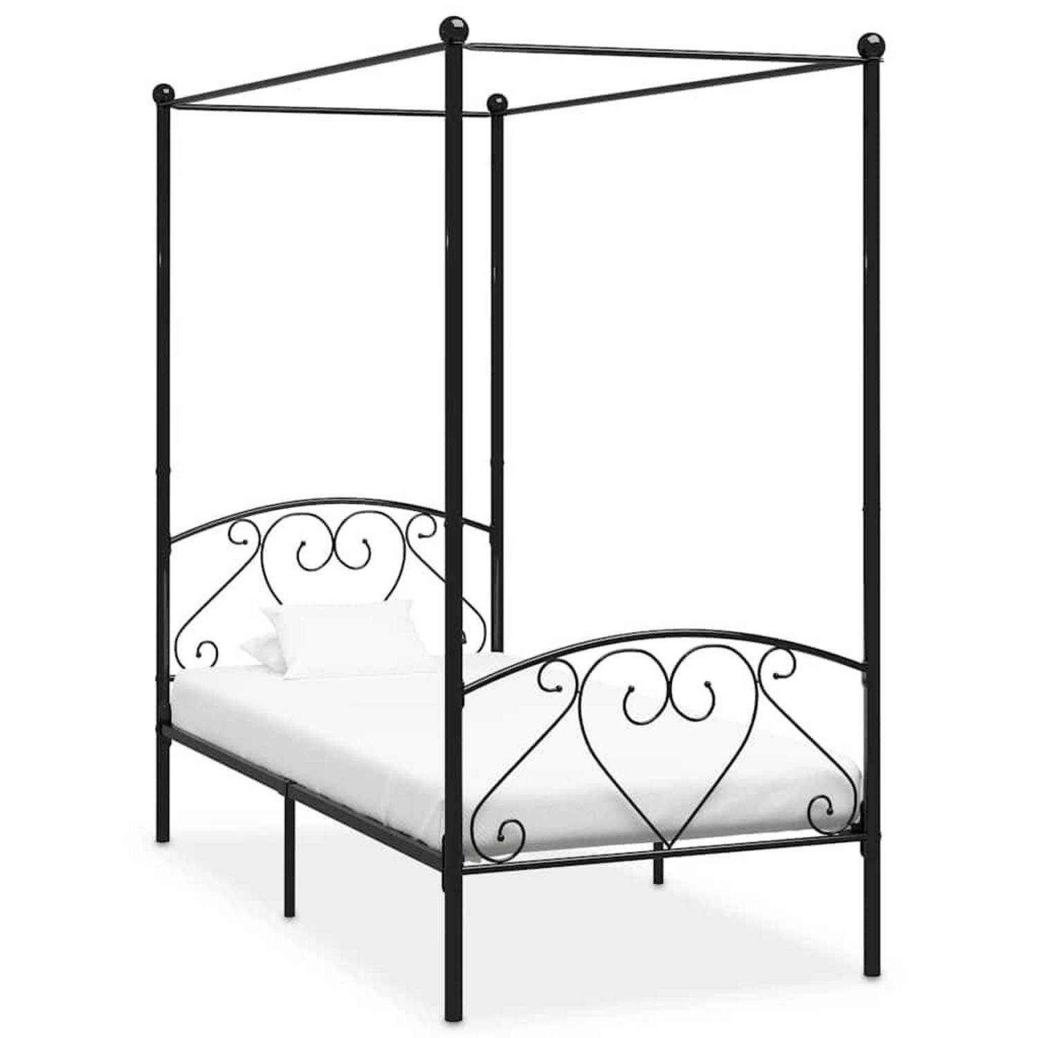 LuxusKollektion Himmelbett Himmelbett Metallbett 90x200 cm Schwarz