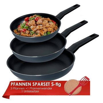 KESSMANN MICHELINO Pfannen-Set Induktionspfannen 20cm 24cm 28cm 5tlg Bratpfanne für alle Herdarten, robustes geschmiedete Aluminiumlegierung mit Antihaftbeschichtung (Set, 5-tlg., Inkl 1 Pfannenwender + 1 Kork Untersetzer Antihaftbeschichtet rostfrei), Pfannenset induktionsherd Kasserolle Hochrand Pfanne Kochpfanne Tiegel