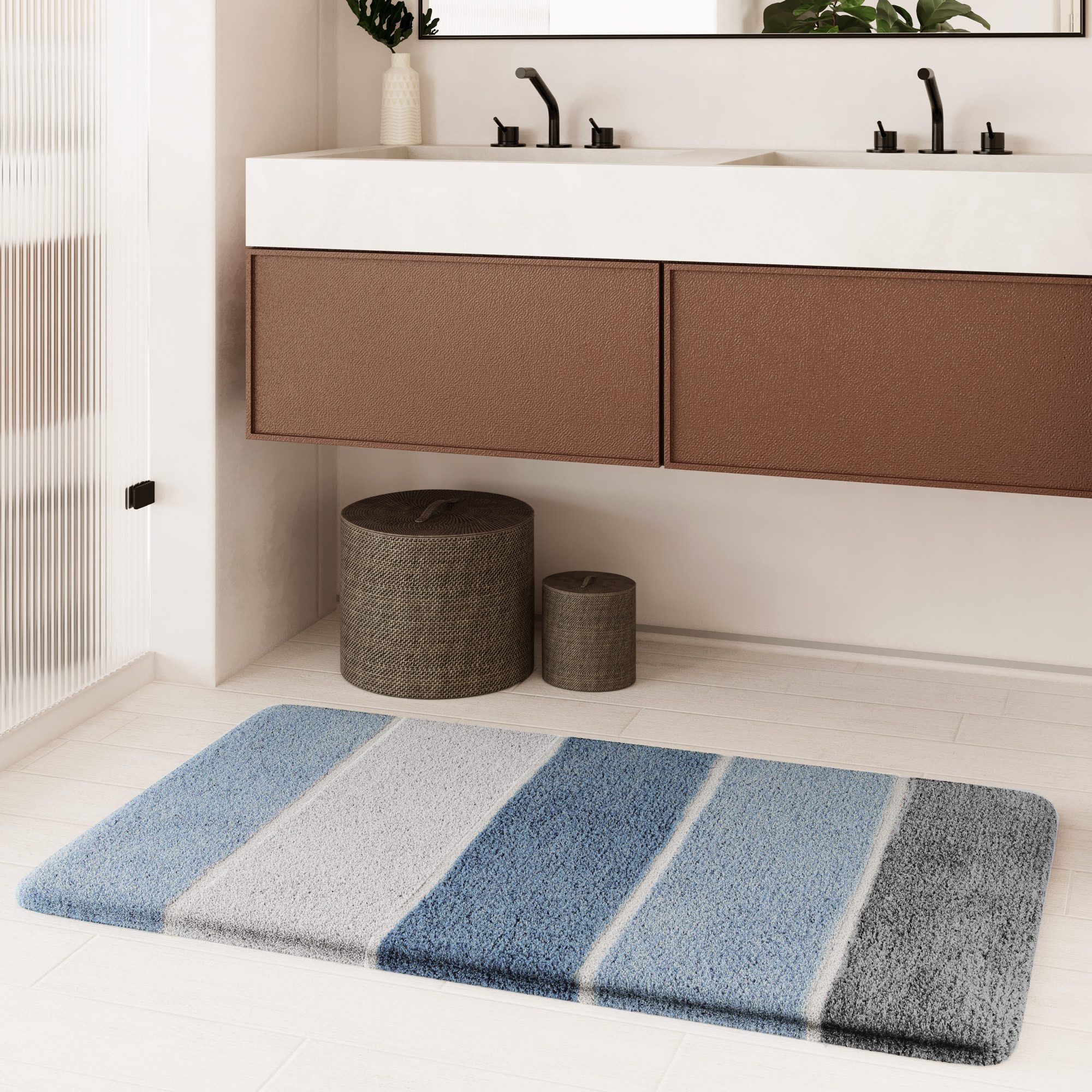 Homie Living Badematte Rio Marina, Höhe 30 mm, rutschhemmend beschichtet, schnell trocknend, fußbodenheizungsgeeignet, Polyester, rechteckig, flauschiger Badteppich, modern gestreift, waschbar, Badezimmerteppich