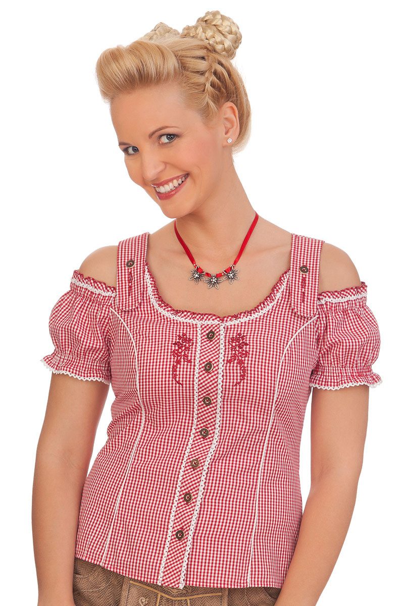 Trachtenbluse Trachtenbluse - AKELEI - weiß, rot