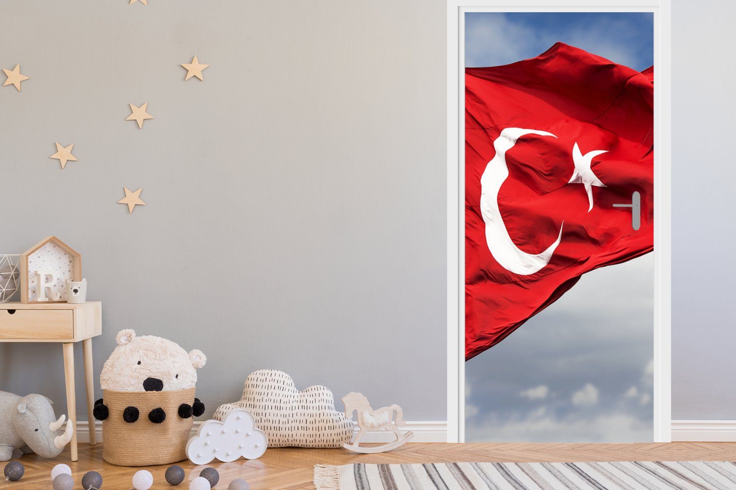 türkische für Flagge Wind, Matt, St), MuchoWow (1 Tür, Türaufkleber, Eine 75x205 bedruckt, im cm Fototapete Türtapete