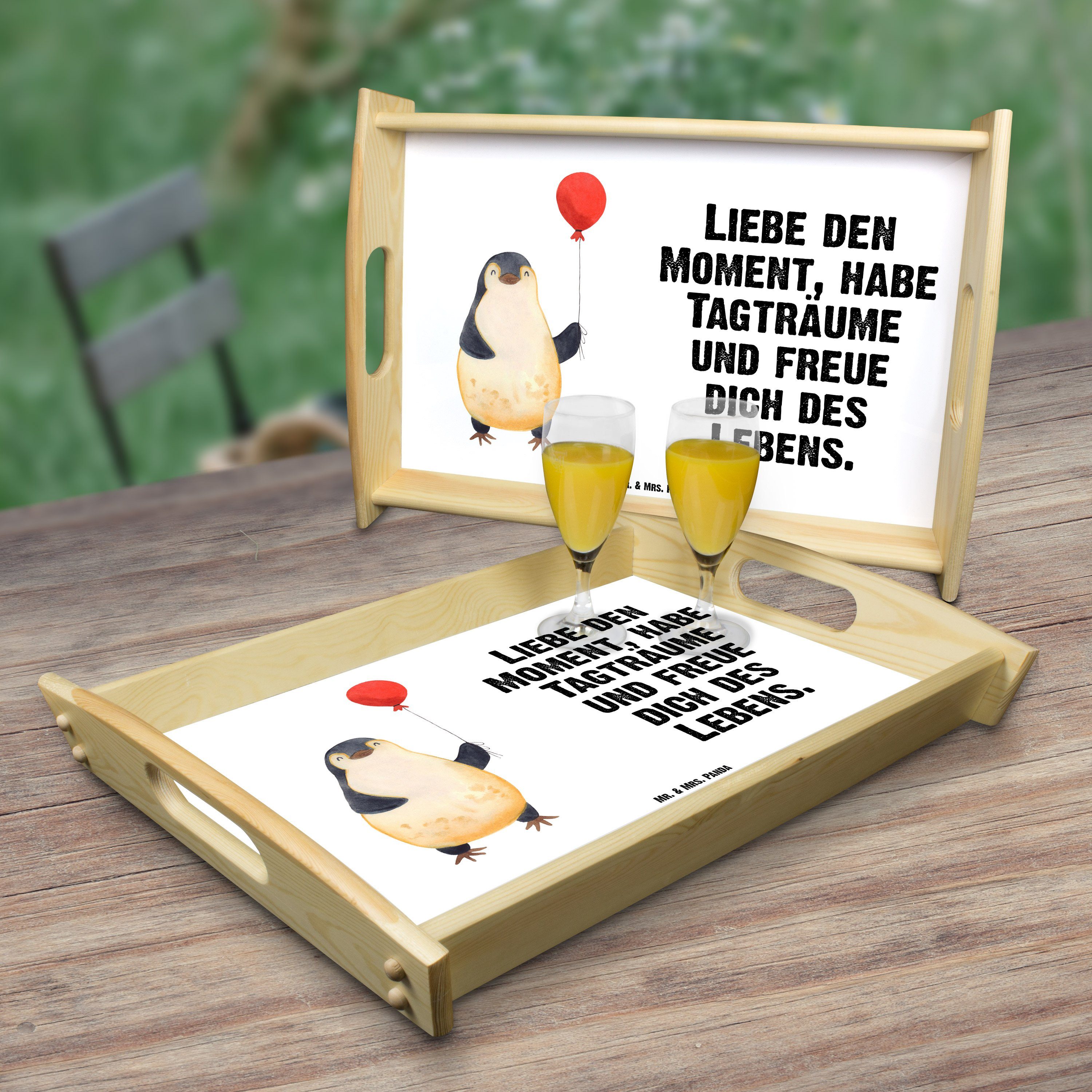Mr. Luftballon & Kirmes, Dekotablett, Echtholz lasiert, Frühstücks, Geschenk, Weiß - Panda Tablett (1-tlg) Pinguin - Mrs.