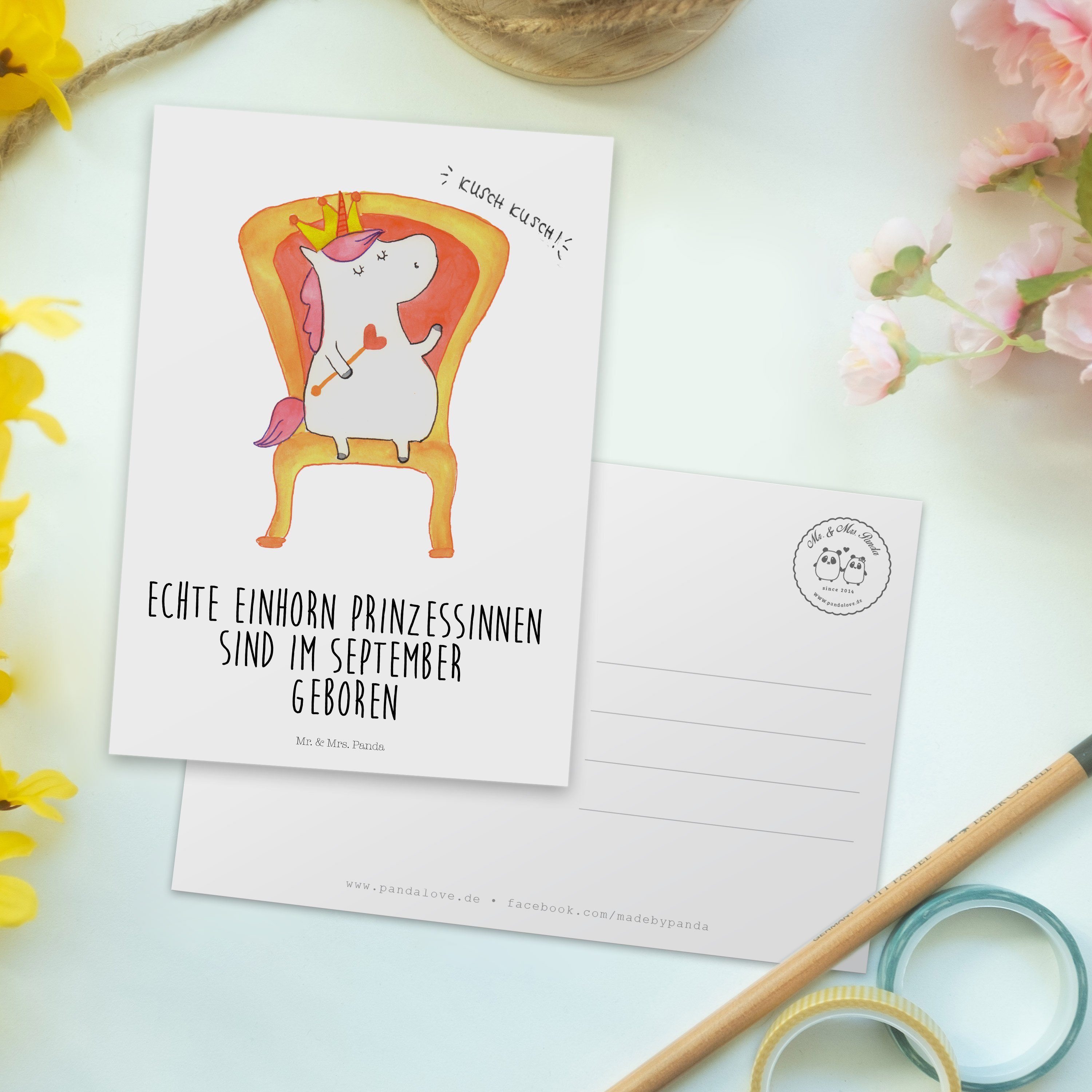 Geschenk, September Weiß Mrs. - Karte, & Monat, Postkarte Mr. Einladungskarte Grußkarte, Panda -