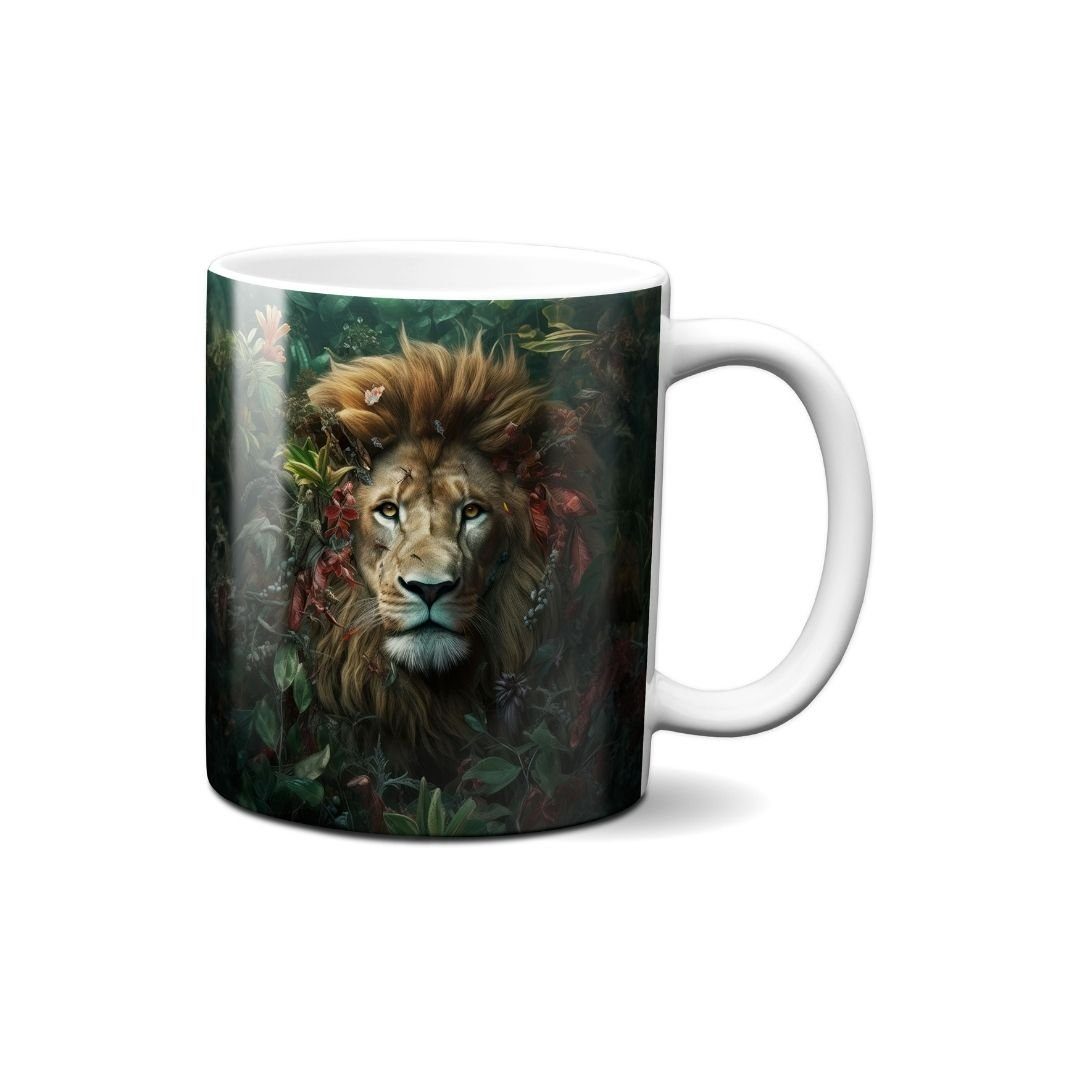 Hustling Sharks Tasse Hustling Sharks® Tasse mit Tiermotiv - Löwe in Blumen - Geschenk, 330 ml