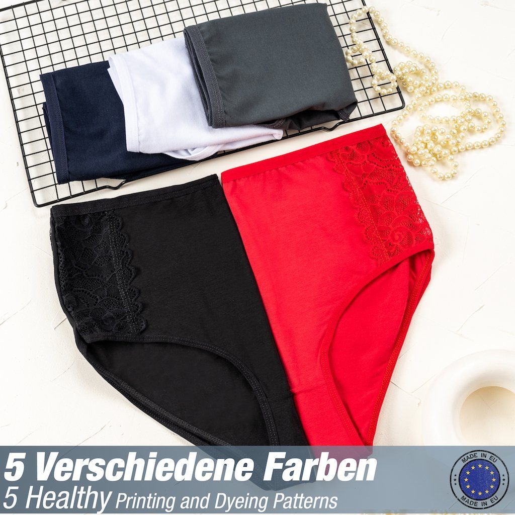 LOREZA Taillenslip 5er Set Taillen Slips - Spitze - Bunt (Packung, 5-St)