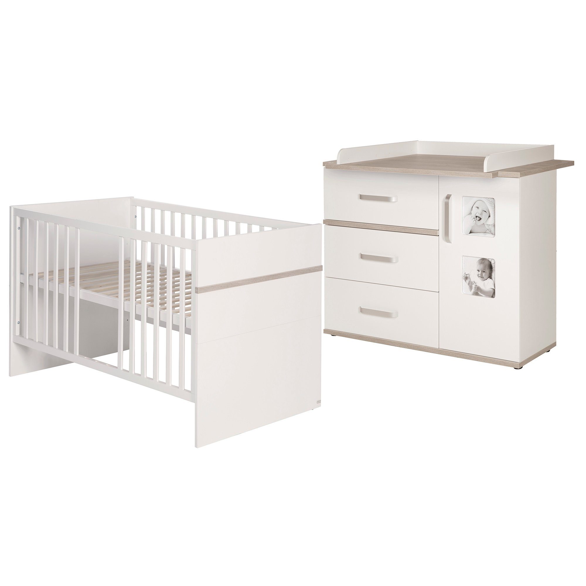 roba® Babyzimmer-Komplettset Moritz, Gitterbett & Wickelkommode breit, weiß/Luna Elm