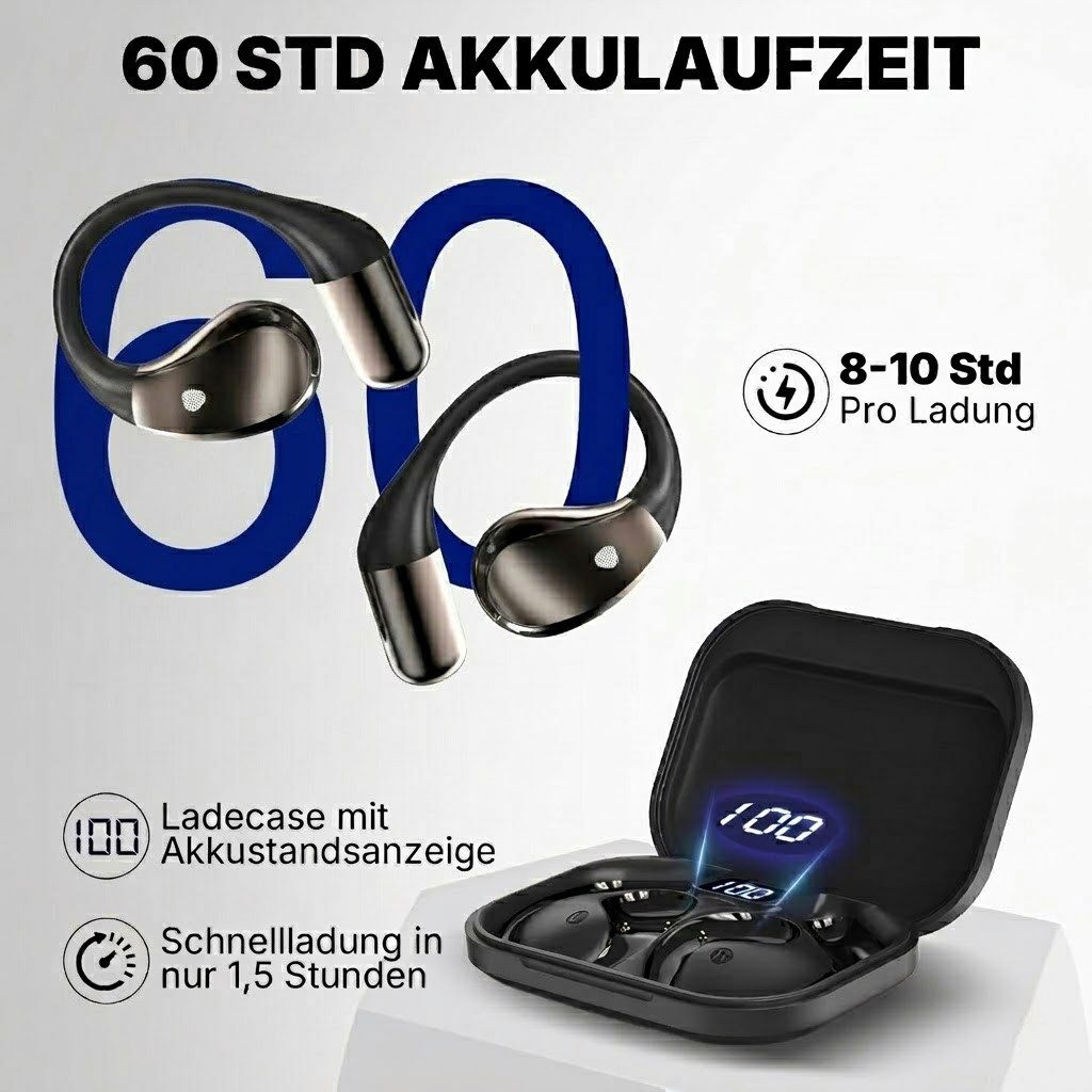 Forrlite 2026 Neue Open Ear Kopfhörer, In Ear Kopfhörer Bluetooth 6.0 Open-Ear-Kopfhörer (60H Spielzeit, IPX7 wasserdichte Bluetooth Open-Ear Sport Kopfhörer, Kopfhörer Kabellos Bluetooth HiFi Stereo mit Ohrhaken, ENC Noise Cancelling, HD-Mikrofon, kraftvollem Bass und komfortabler Passform für Sport, Büro und Alltag)