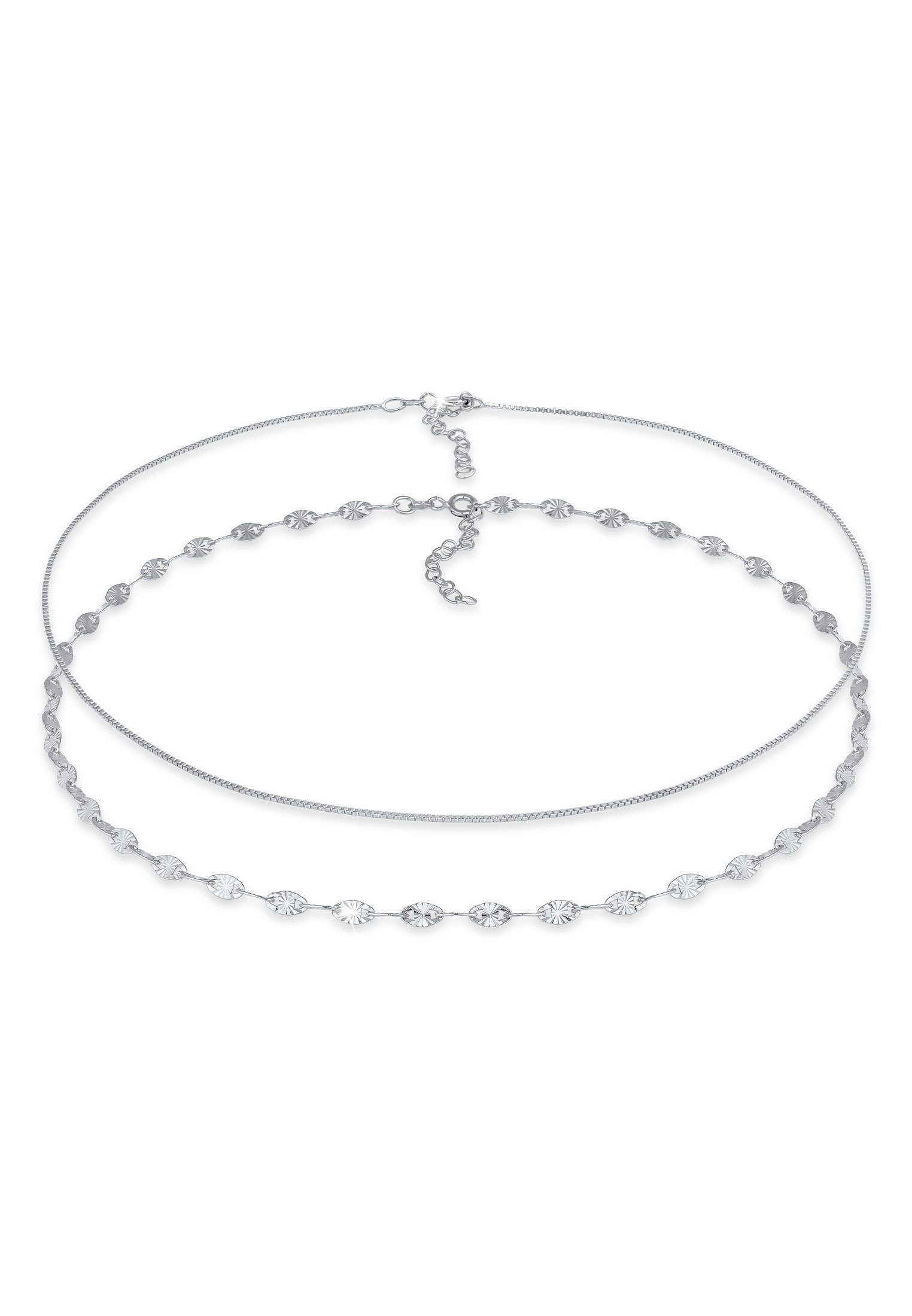 Valentinstagsgeschenk Elli Ketten-Set Choker Venezianer Plättchen 2er Set 925 Silber, Plättchen, silberfarben