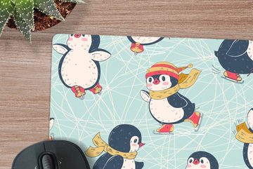 MuchoWow Gaming Mauspad Kinder - Pinguin - Schlittschuhe - Winter - Muster (1-St), Mousepad mit Rutschfester Unterseite, Gaming, 40x40 cm, XXL, Großes