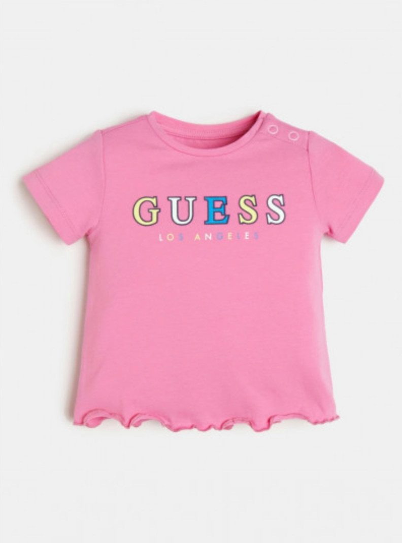 Guess Kids T-Shirt Baby Mädchen T-Shirt mit Print und elastischem Baumwollmix