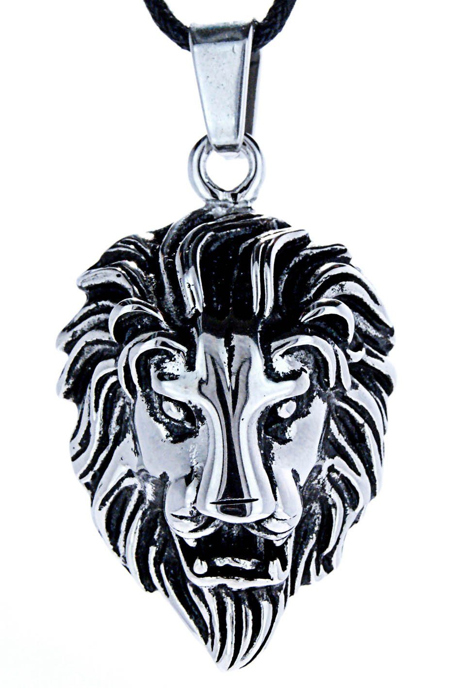 großer Kettenanhänger Löwenkopf Anhänger Edelstahl Lion Löwen Leather aus of Kopf Löwe Kiss