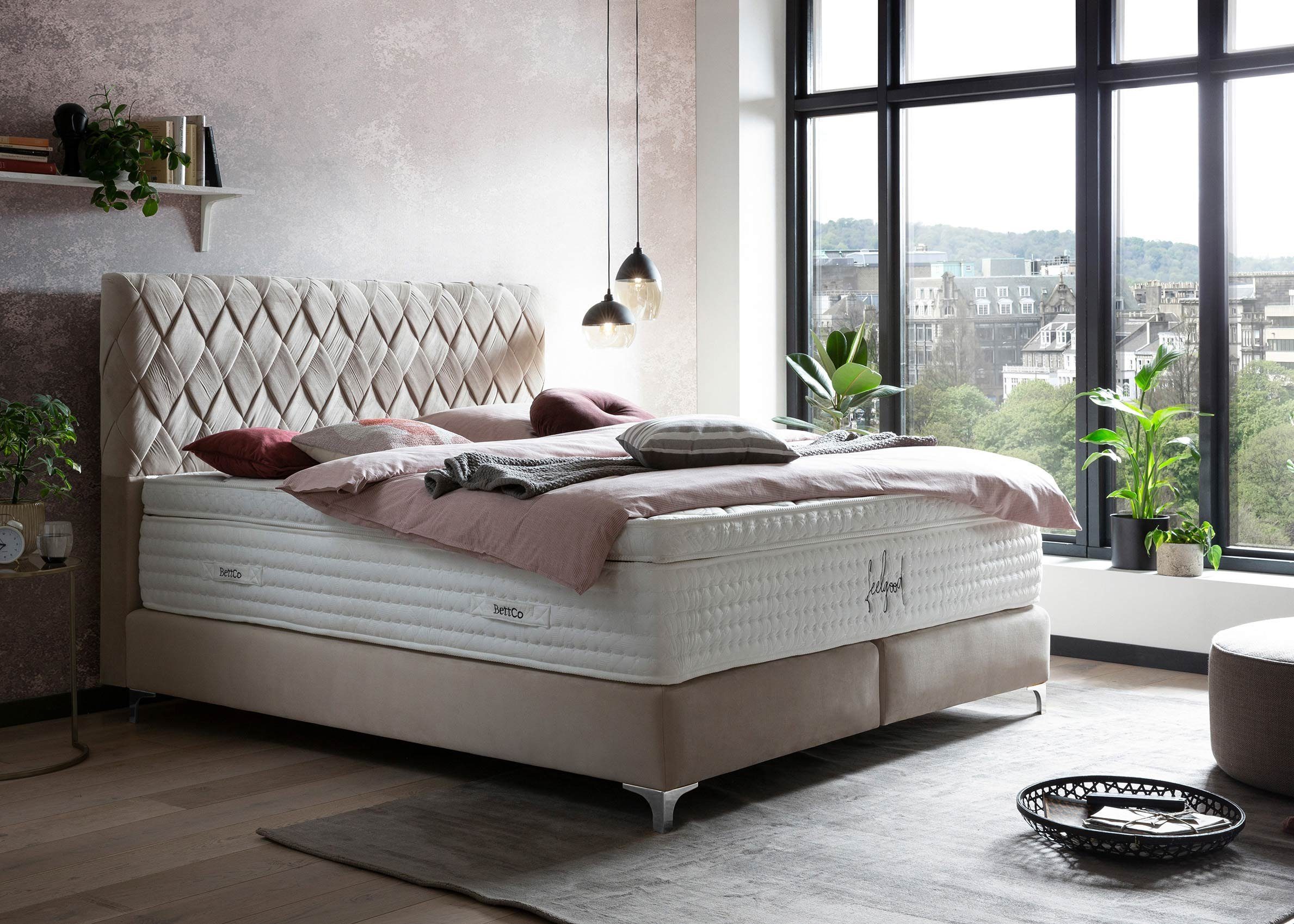 BettCo Boxspringbett Lyon (in Creme Velours, günstig online kaufen