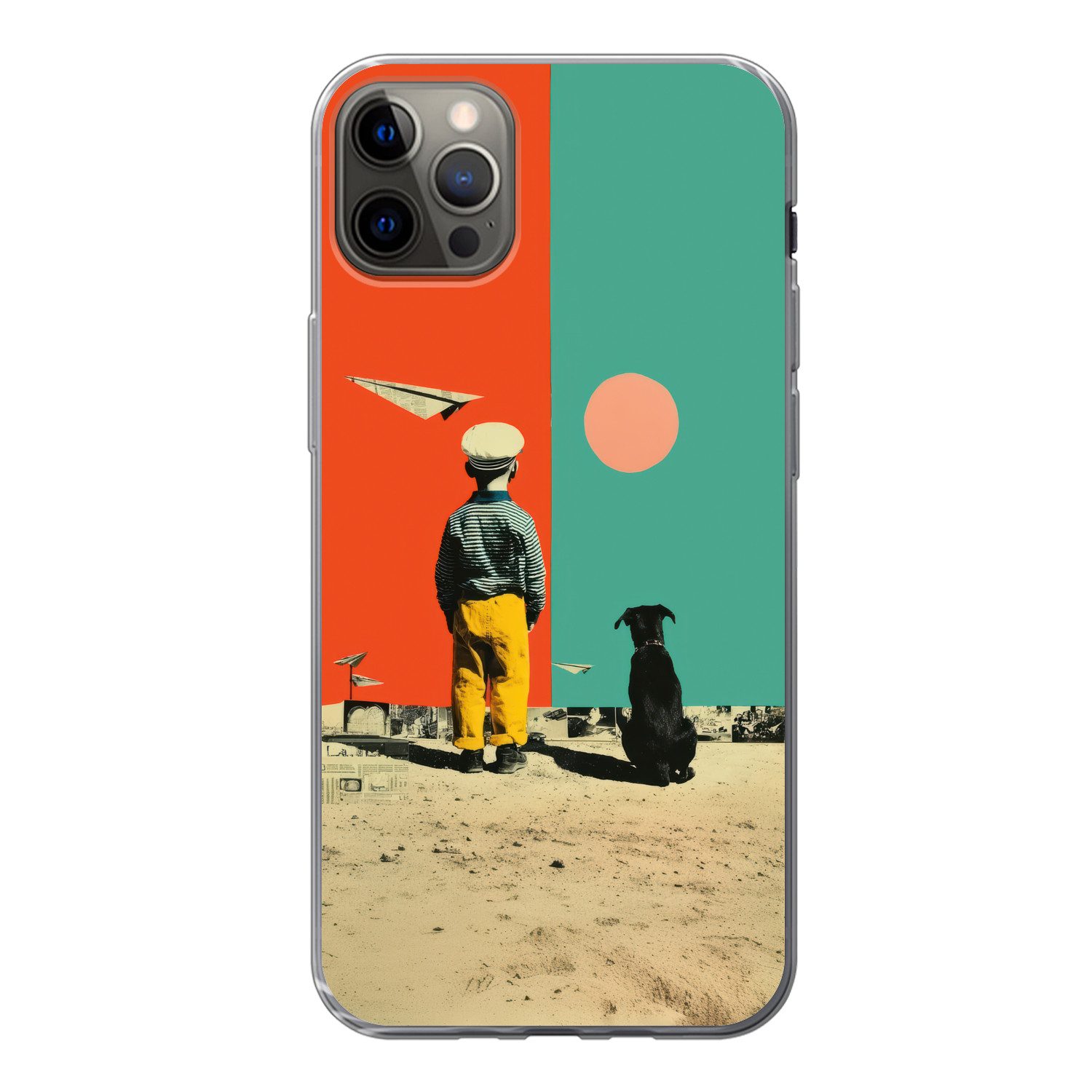 MuchoWow Handyhülle für Apple iPhone 13 Pro Max Retro - Junge - Hund - Rot - Grün, Smartphone-Bumper, Print, Handy Schutzhülle Dünn