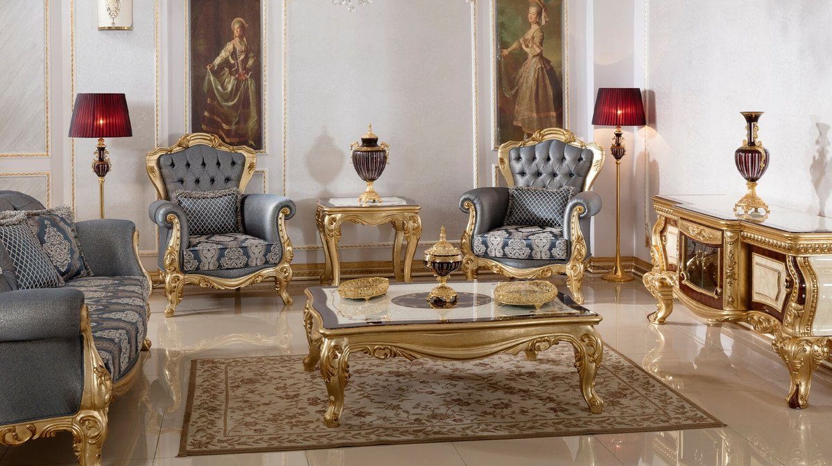 Casa Padrino Couchtisch Luxus Barock & Edel - Möbel - Couchtisch Braun Gold Massivholz Barockstil im Prunkvoller - Prunkvoll Weiß / / Barock Wohnzimmertisch