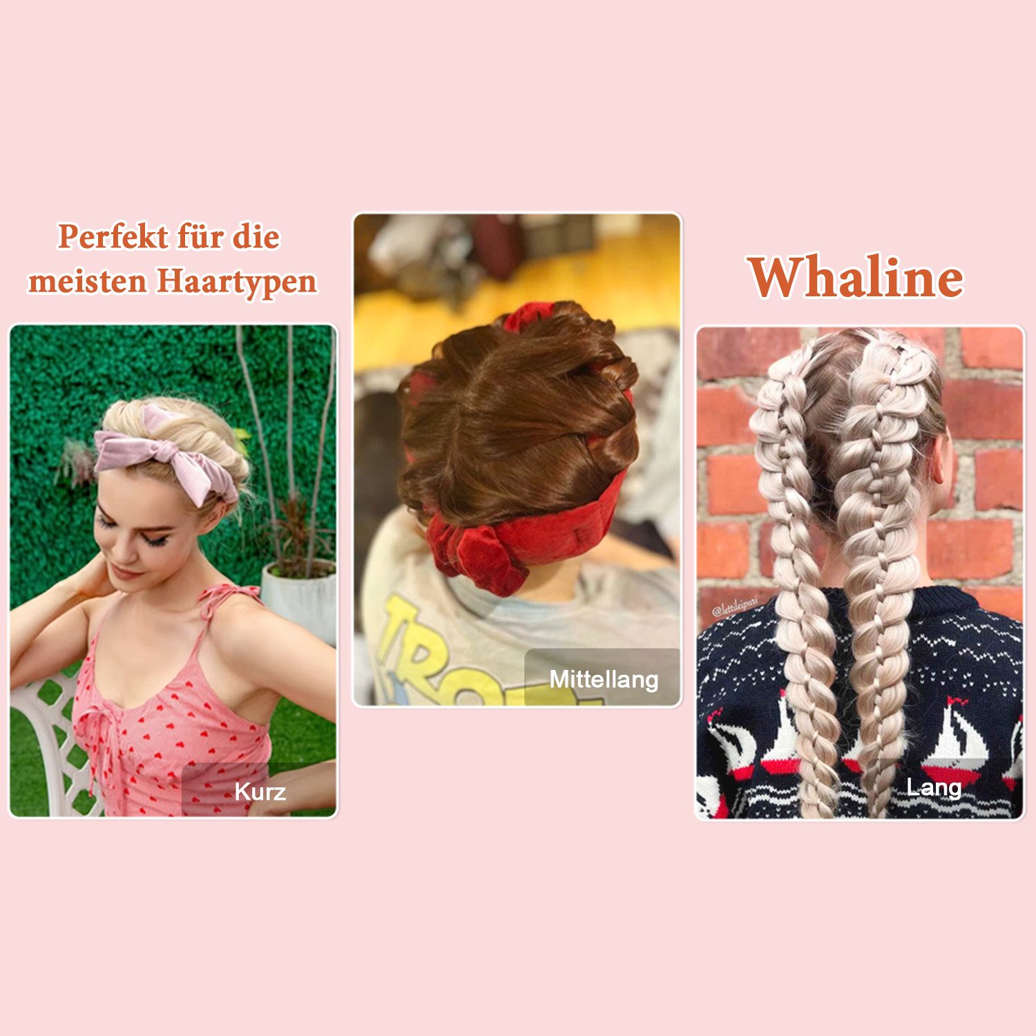Refined Living Lockenwickler Lockendreher Neu Lockenwickler Locken Ohne Hitze DIY Heatless Curls, Band Samt mit 2 kleinen Haarbändern, quadratischem Clip, Stirnband, über Nacht DIY Hair Curler für Langes Mittleres Haar, sanft zum Haar
