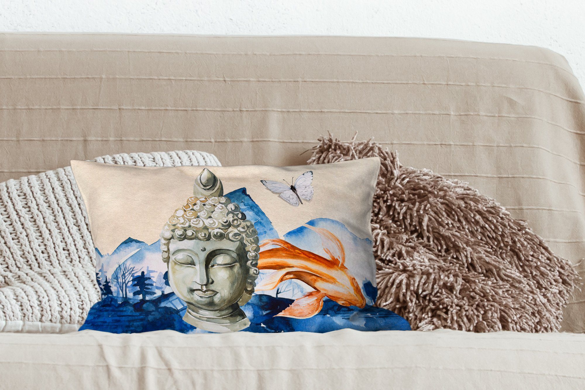 MuchoWow Dekokissen - Dekokissen Buddha Berg, mit Zierkissen, Füllung, - Schlafzimmer Kopf Dekoration, Wohzimmer