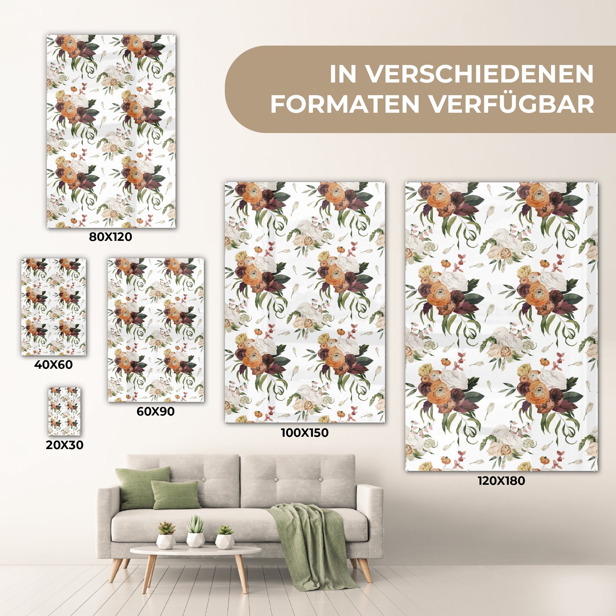 (1 Glas MuchoWow Blumen Bilder - Acrylglasbild Wanddekoration Glas - Wandbild auf Foto auf Farben, - Blumenarrangement St), - - Glasbilder