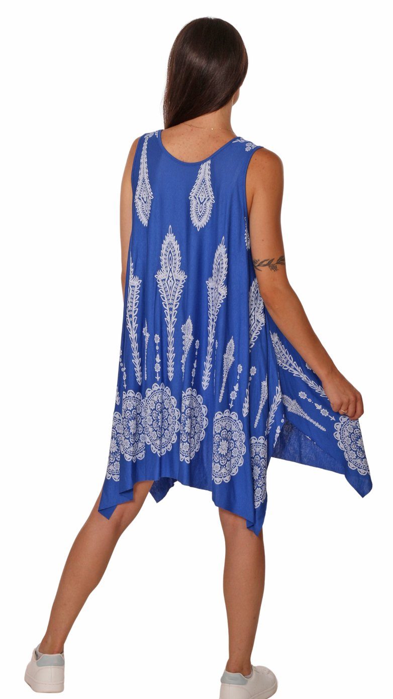 Charis Moda Blau Indian knielang Print Trägerkleid Ornamentic Sommerkleid