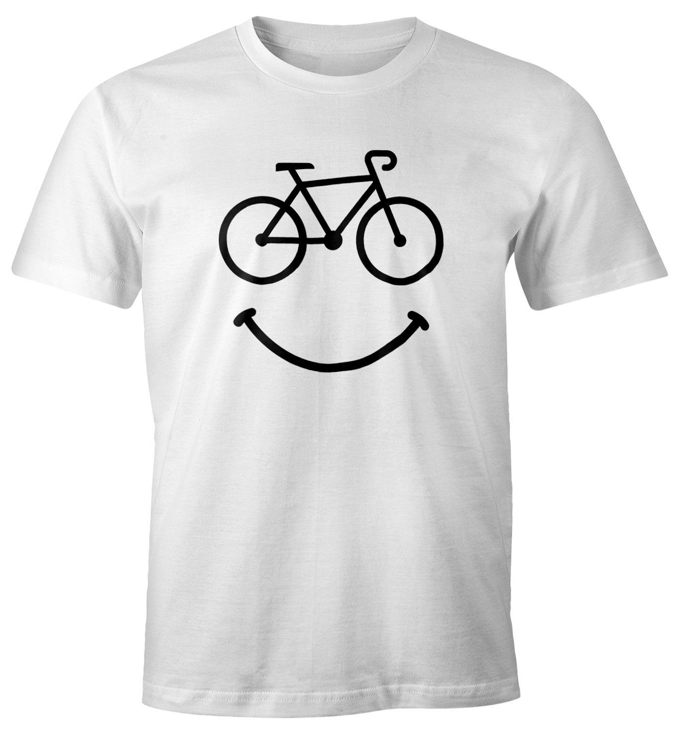 MoonWorks Print-Shirt Fahrrad Herren T-Shirt Smile Happy Bike Radfahren Fun-Shirt Moonworks® mit Print weiß