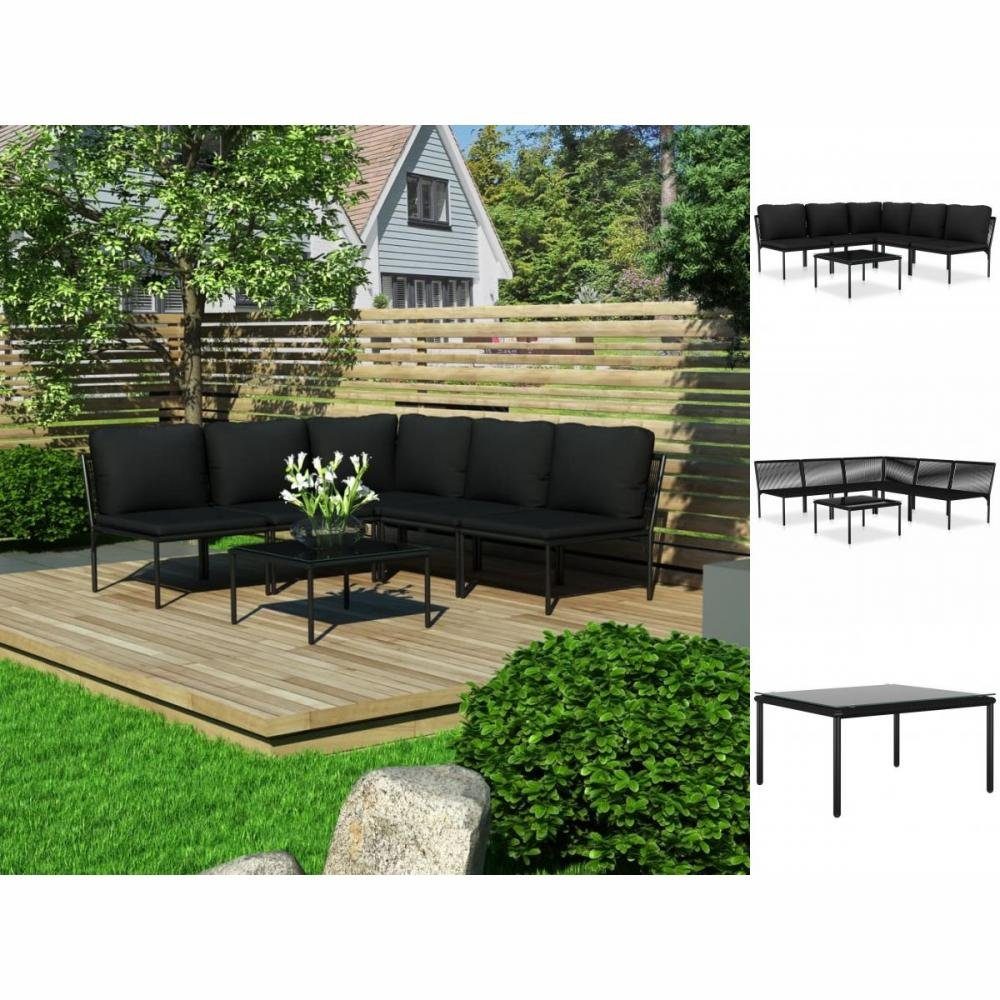 vidaXL Garten-Essgruppe 6-tlg Garten Lounge Loungemöbel PVC Set mit Auflagen Schwarz