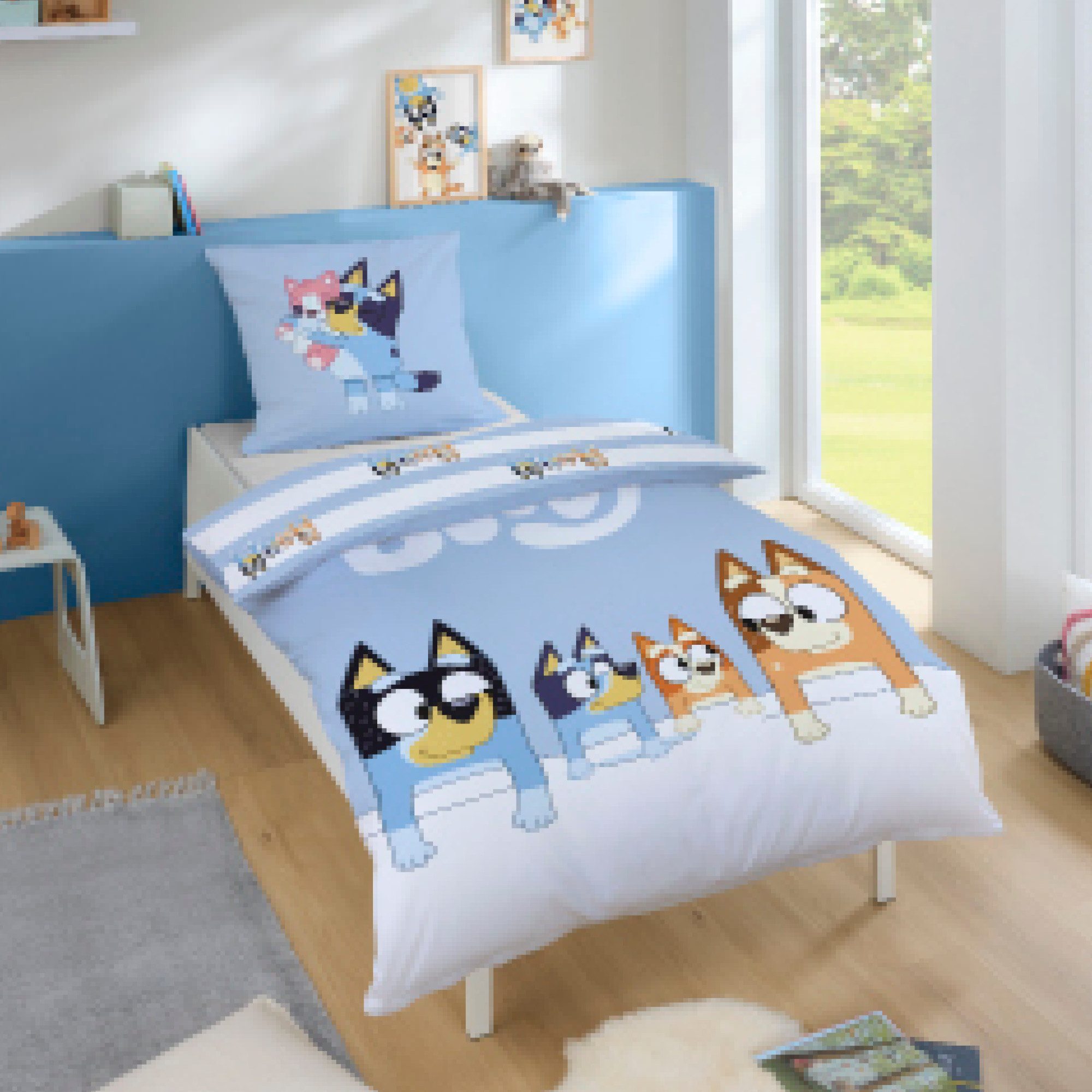 Familando Kinderbettwäsche Bluey "Family" 135x200 80x80 cm aus 100% Baumwol günstig online kaufen