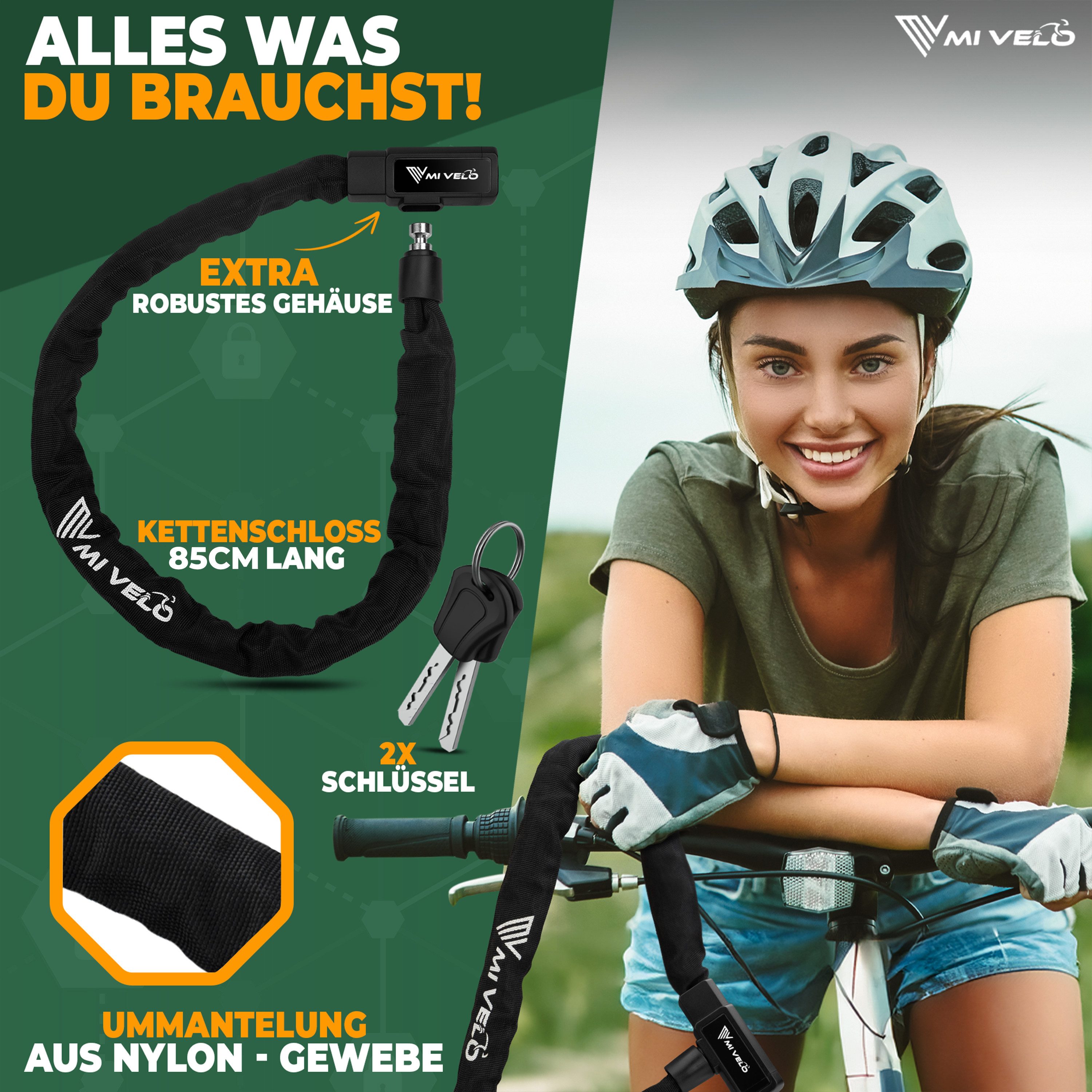 MIVELO Kettenschloss MIVELO FAHRRADSCHLOSS mit Schlüssel 85 cm Fahrrad Schloss, Vierkantstahl