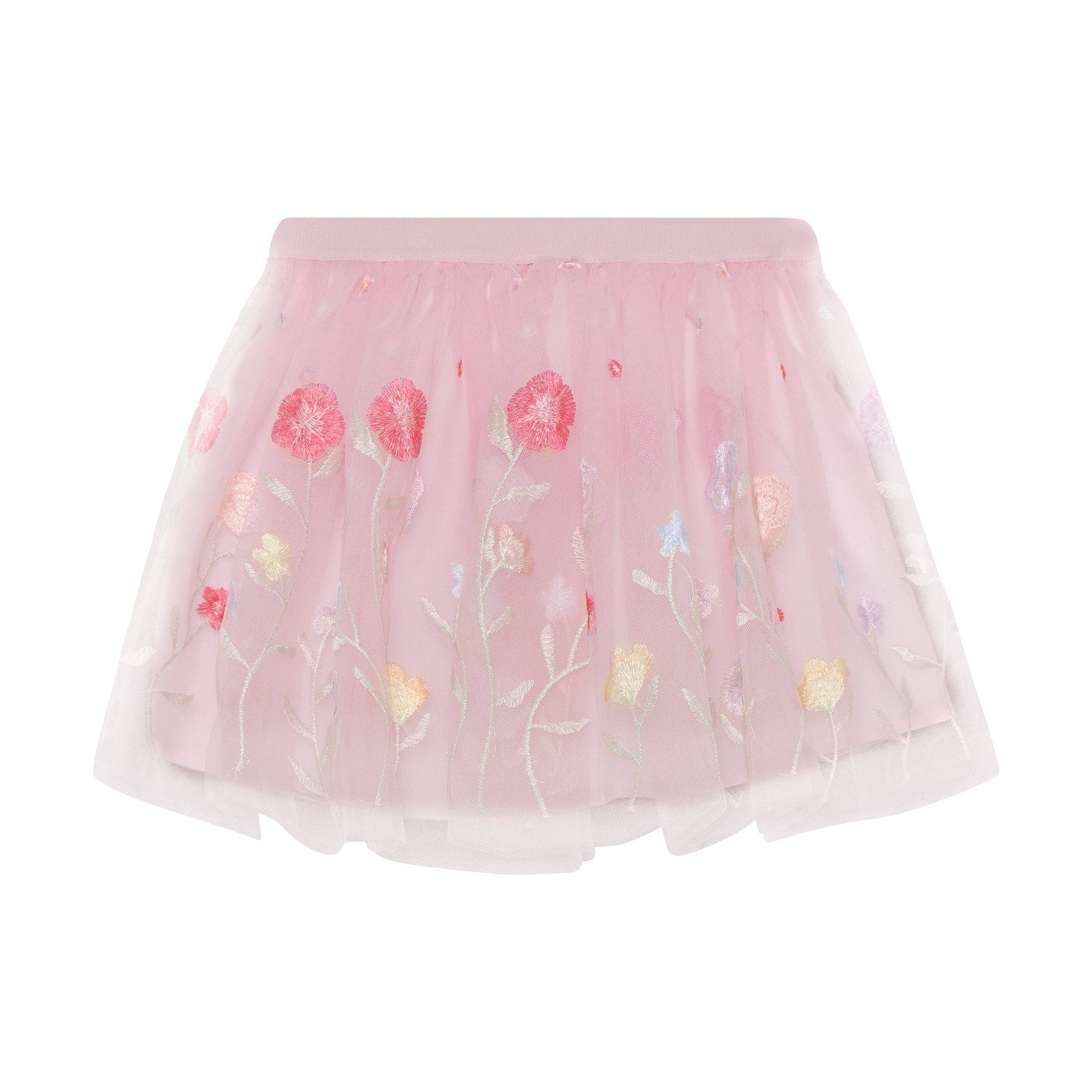 Minymo Tüllrock Mädchen Tüllrock mit Stickerei Blumen elastischer Bund