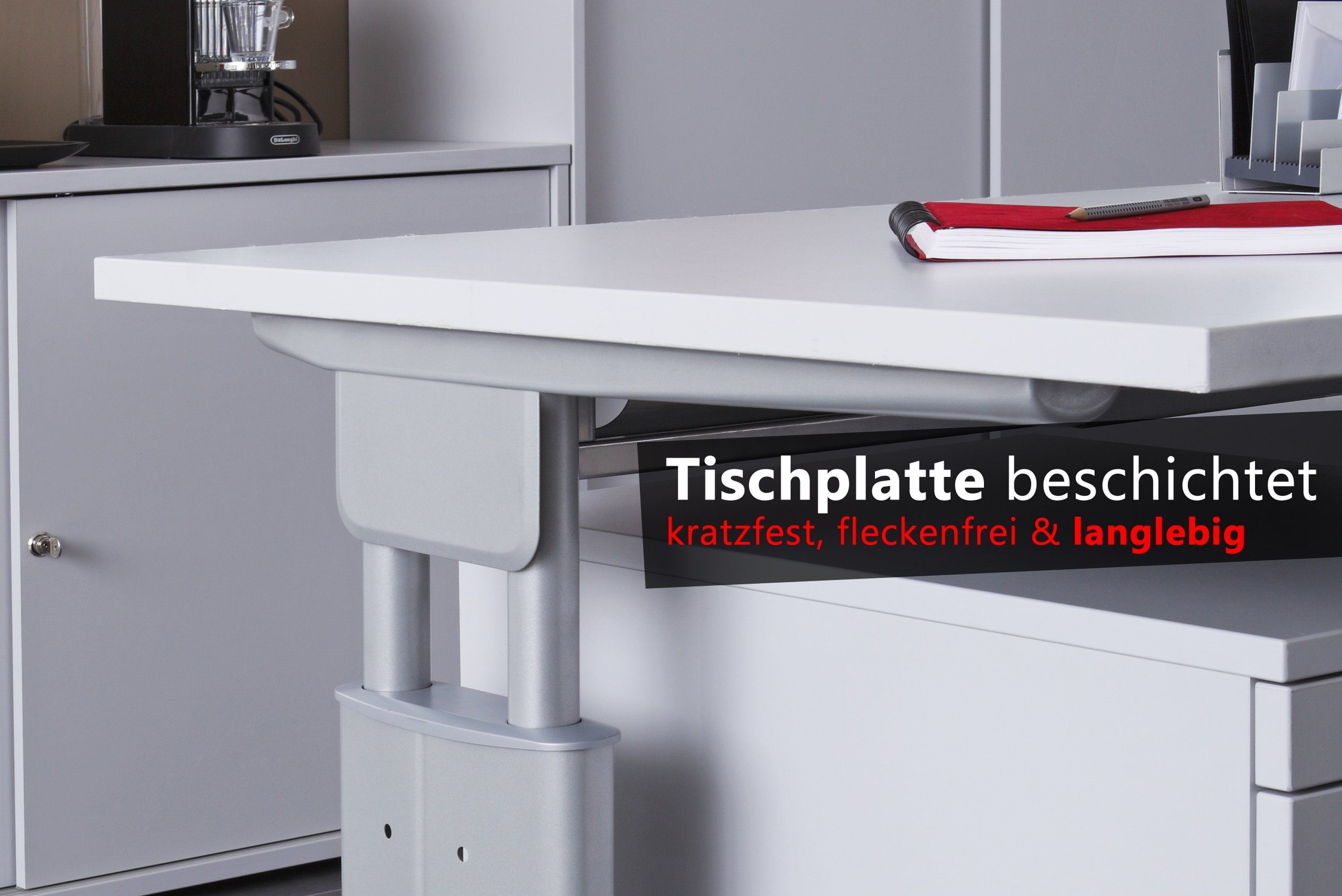 bümö Schreibtisch Schreibtisch Quadrat: Serie-U, 80 x Silbergrau 80 - - Gestell: Ahorn Dekor: cm