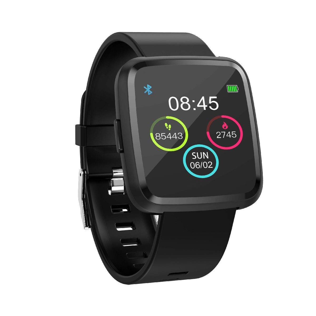 novasmart Fitness-Tracker runR III Smartwatch FitnessTracker HD-Bildschirm Sportuhr Android, iOS, mit schwarzem Silikon-Armband