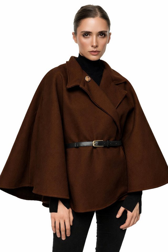 Worldclassca Poncho Worldclassca Poncho Crop Jacke Elegant Umhang Stehkragen mit Gürtel Neue Kollektion - Stilvolle und gemütliche Mode für Damen