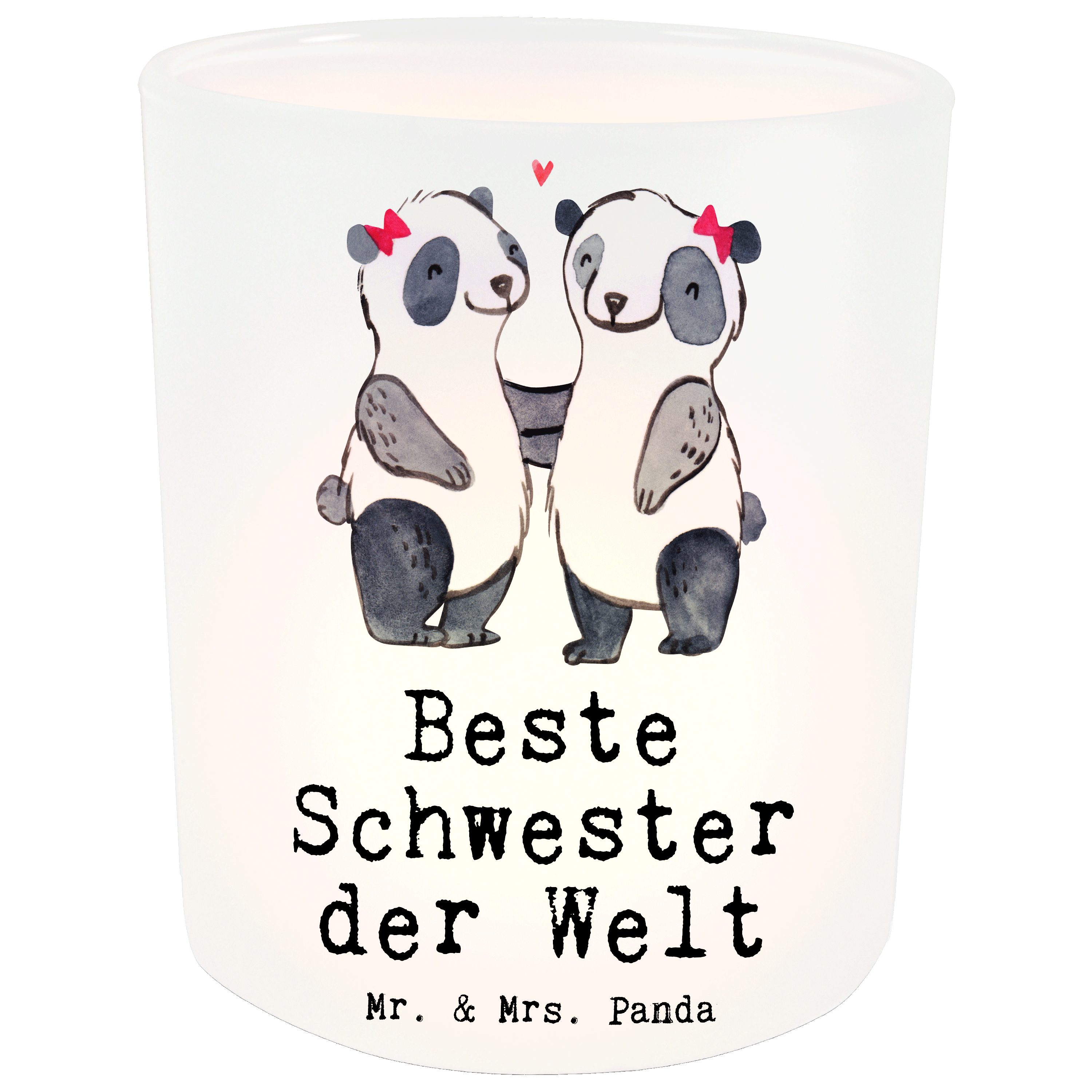 Mr. & Mrs. Panda Windlicht Panda Beste Schwester der Welt - Transparent - Geschenk, Teelichter, (1 St)